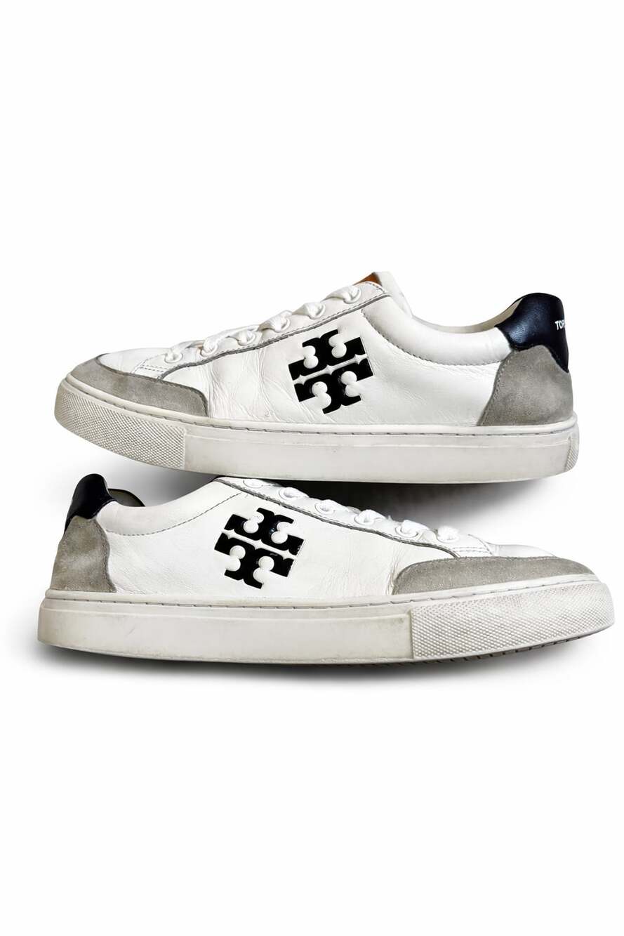 Tory Burch Color Block Signature T-Logo Leather Sneakers Size 7.5 Womens - Picture 4 of 4